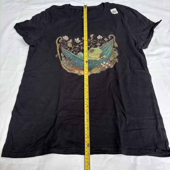 Gildan Black SS T-shirt Frog in Hammock Flowers Nature Leaves Size M - Picture 4 of 6